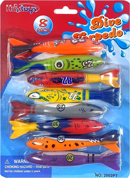 Haktoys Underwater Diving Torpedo Bandits, Swimming Pool Toy 5” Sharks Glides Up to 20 Feet Fun ...