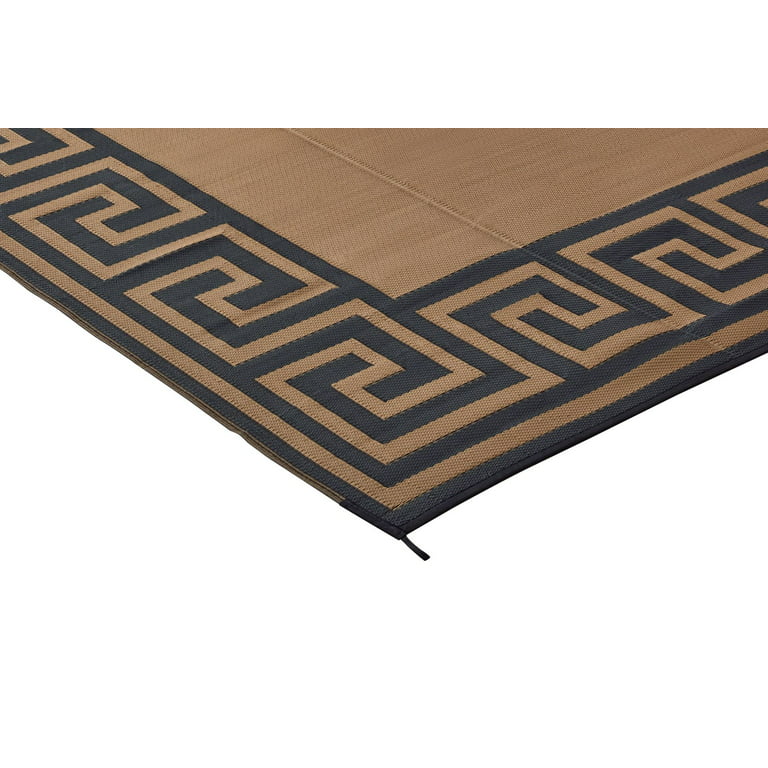 Patio Mats 9x12 Reversible RV Outdoor Patio Mat, Camping Mat, Greek Key, Tan