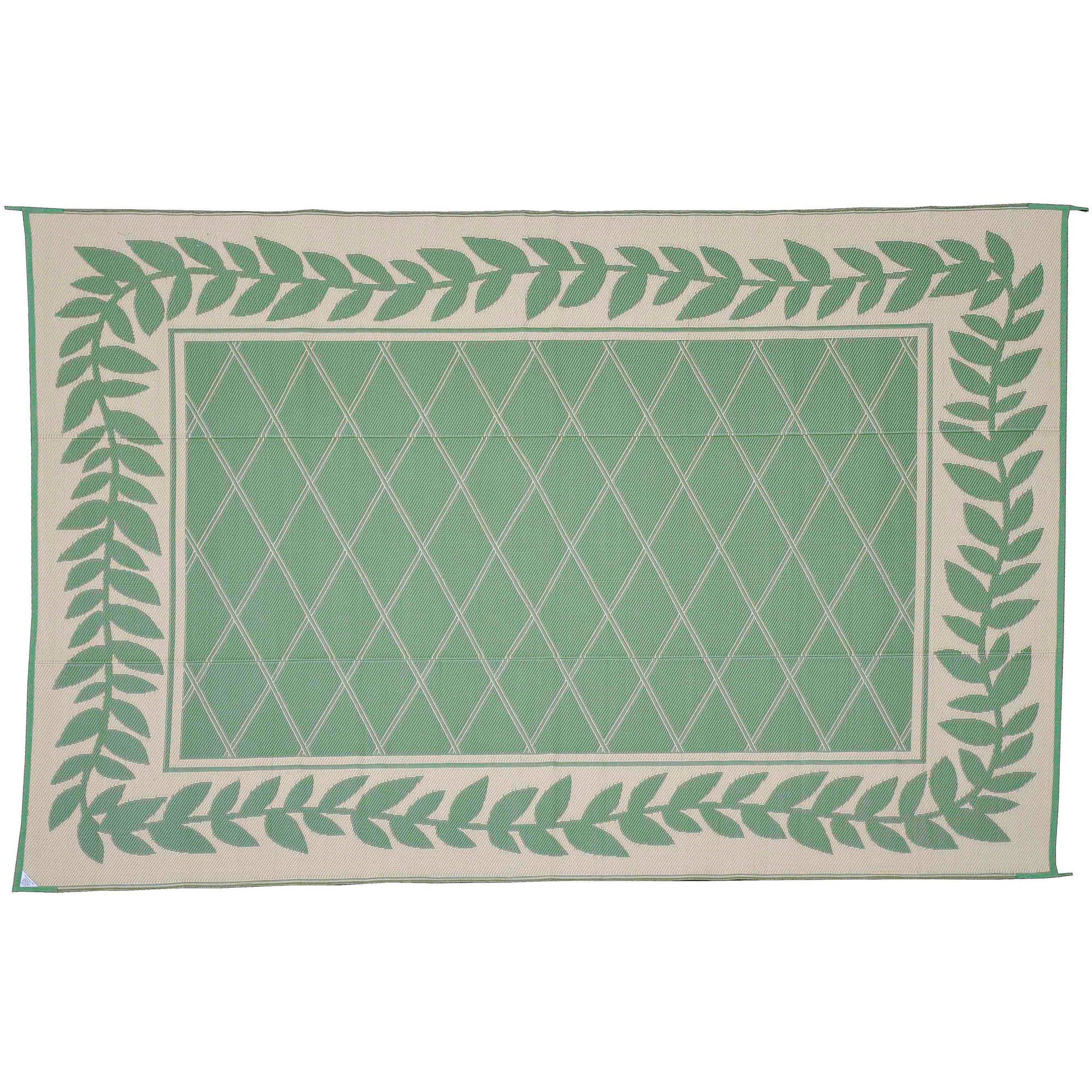 Patio Mat 9x12 Reversible RV Outdoor Patio Mat, Camping Mat, Classic Leaf, Green