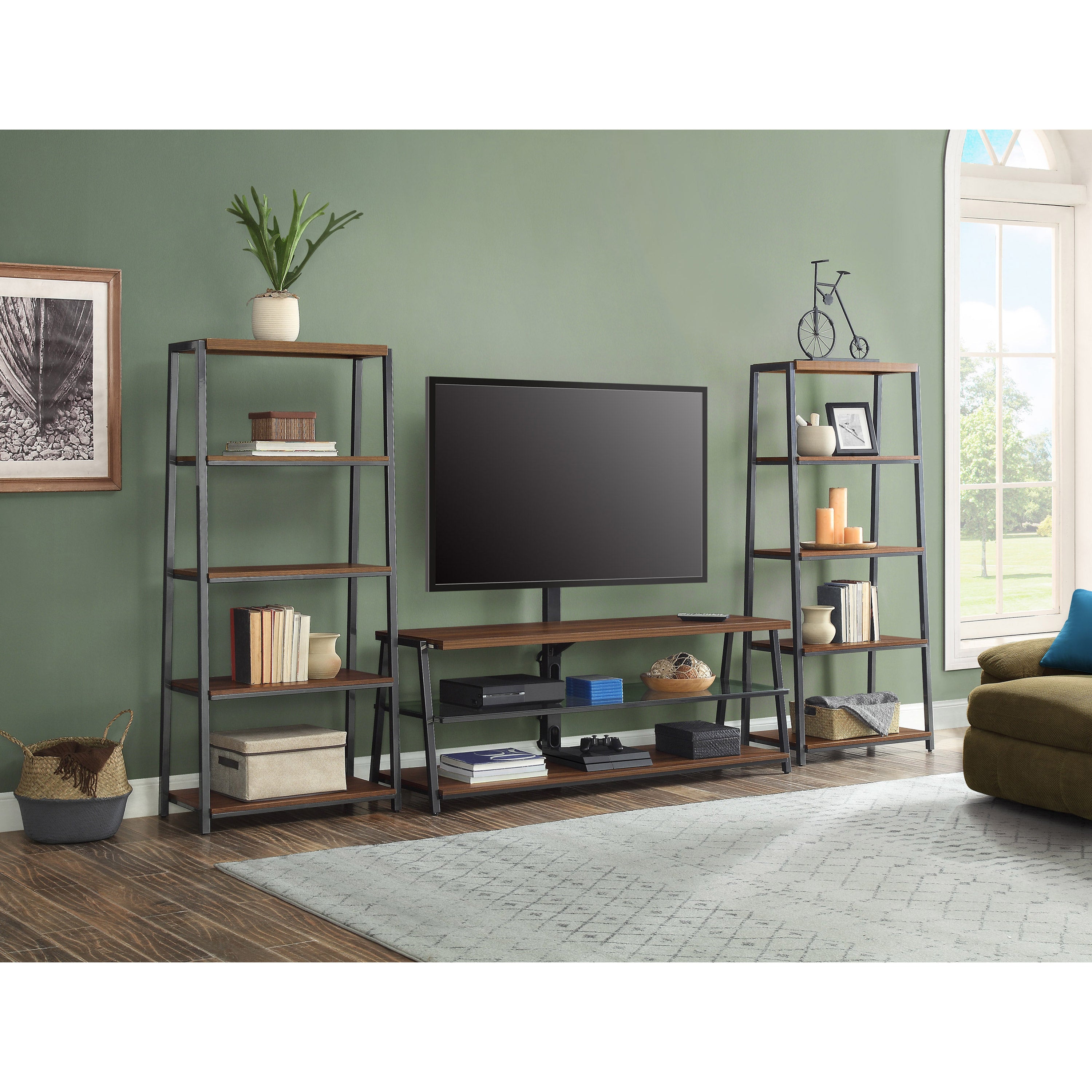 Mainstays Arris 3-in-1 TV Stand for Televisions up to 70", Perfect for Flat Screens, Canyon Walnut Finish