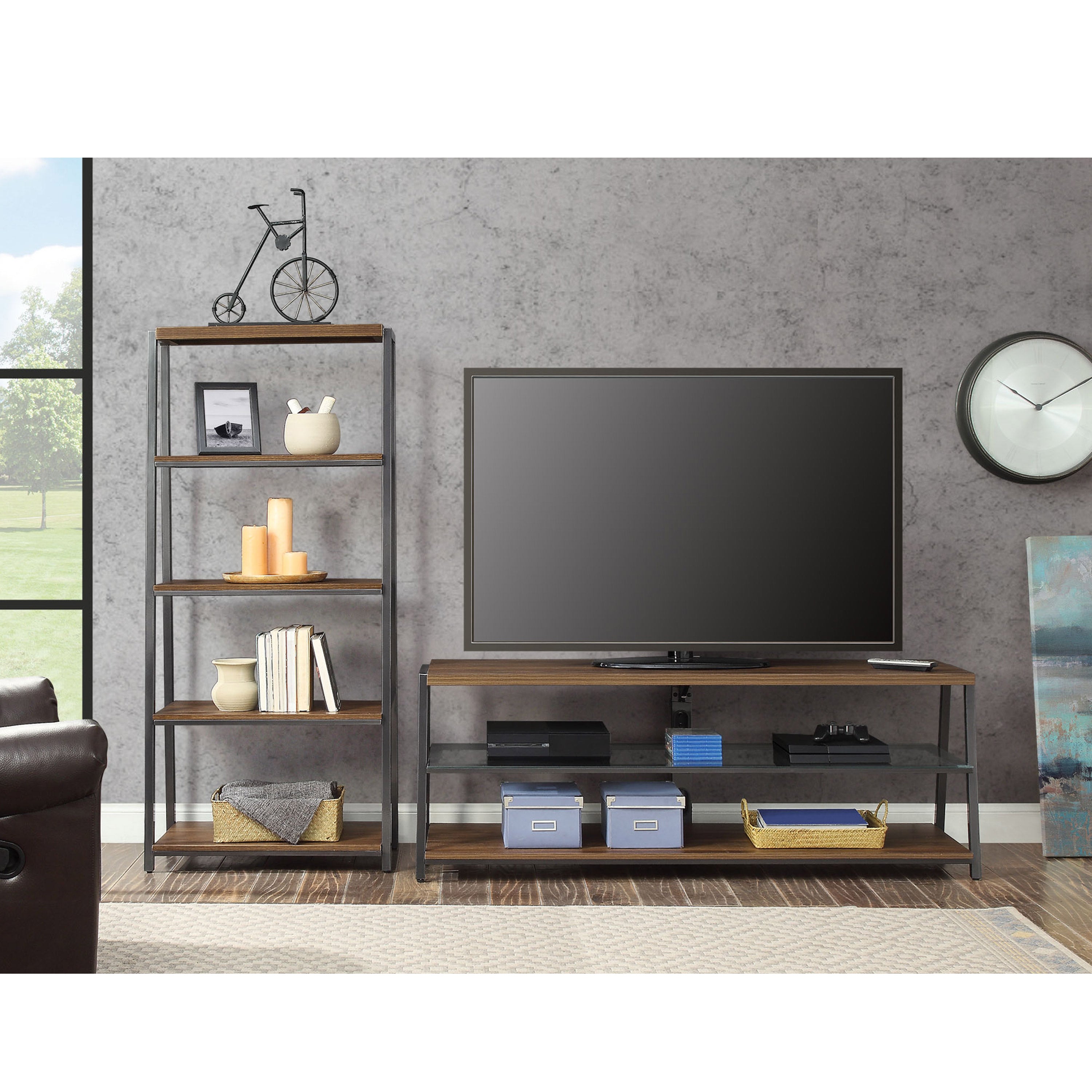 Mainstays Arris 3-in-1 TV Stand for Televisions up to 70", Perfect for Flat Screens, Canyon Walnut Finish