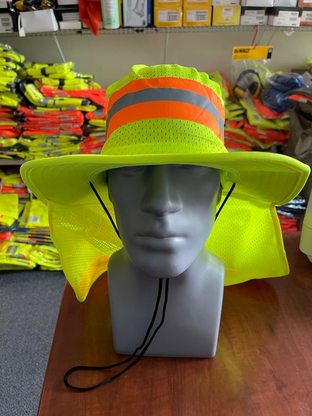 Hi Vis Reflective Work Safety Neck Flap Boonie Hat  Bucket Cap