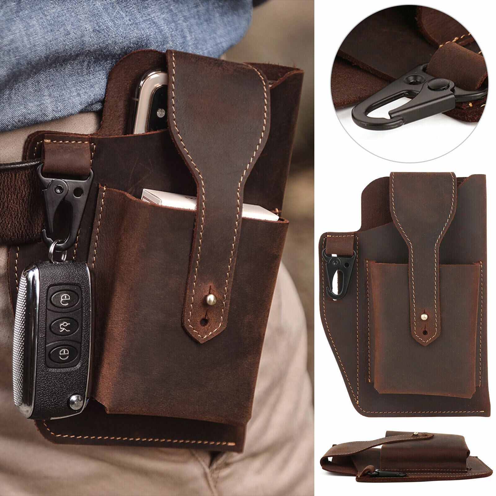 Men Leather Cell Phone Belt Bag Loop Waist Pack Holster Pouch Wallet Cover Case