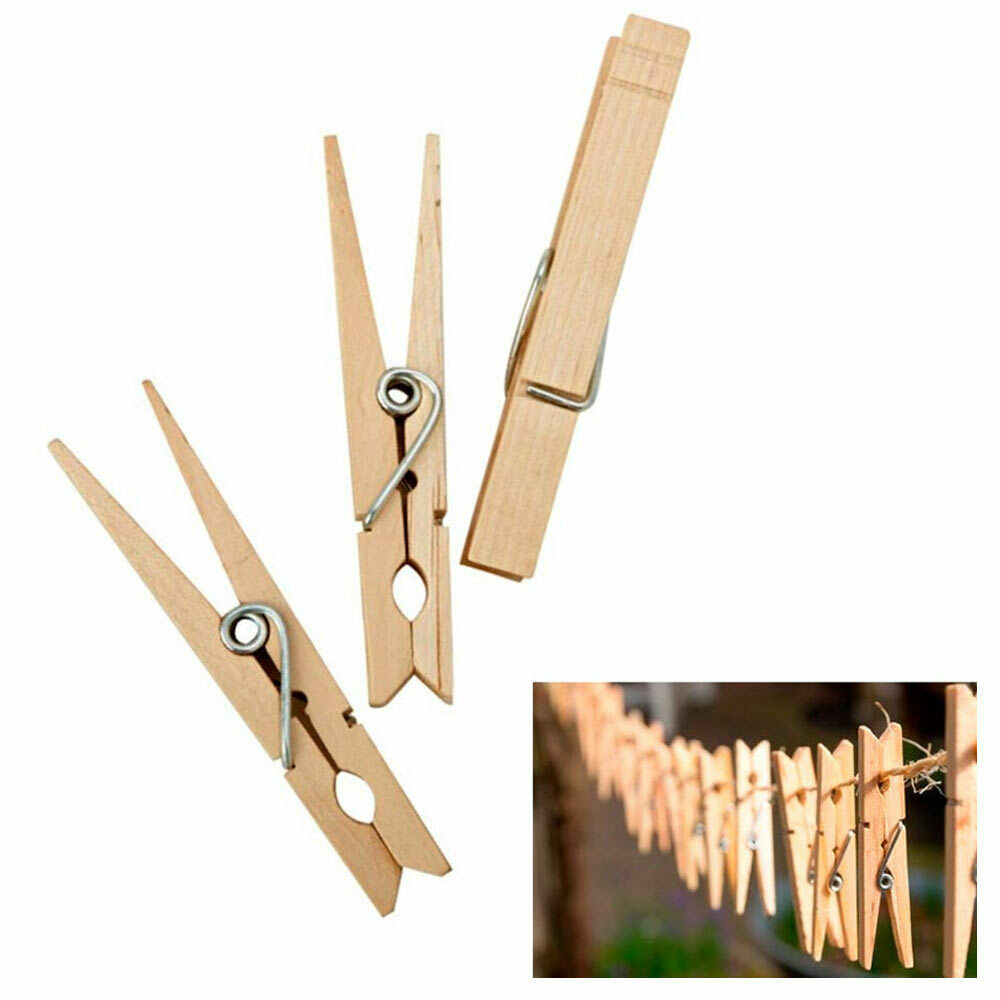 130 Wooden 3 1/4" Inch Large Clothespins Laundry Spring Wood Clothes Pins Crafts