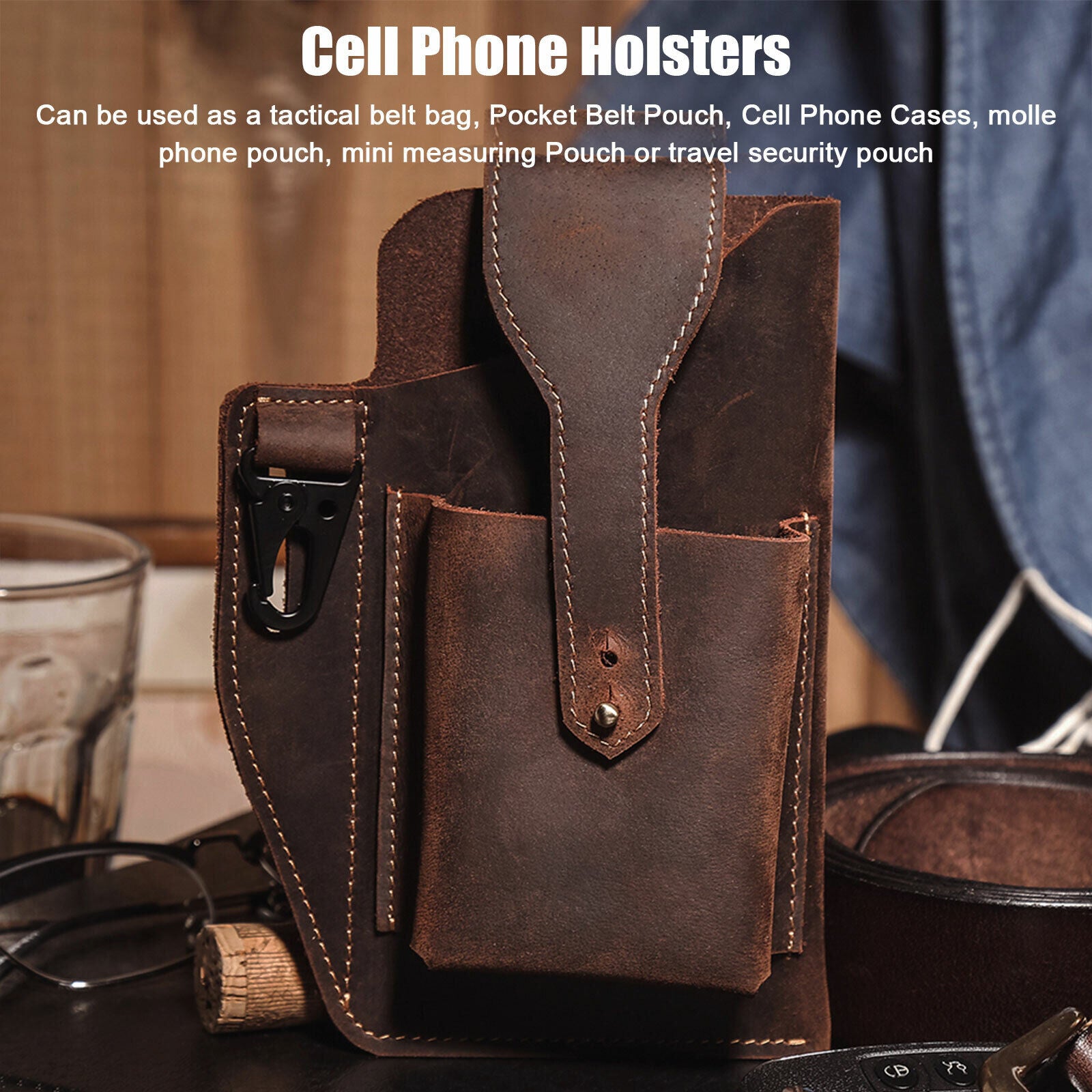 Men Leather Cell Phone Belt Bag Loop Waist Pack Holster Pouch Wallet Cover Case