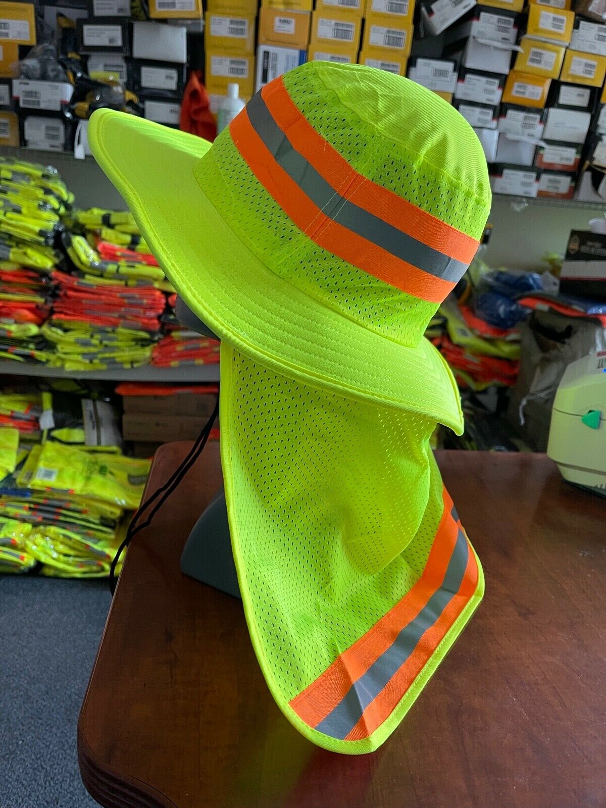 Hi Vis Reflective Work Safety Neck Flap Boonie Hat  Bucket Cap