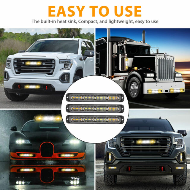 2PCS Amber/White 24LED Car Truck Emergency Warning Hazard Flash Strobe Light Bar