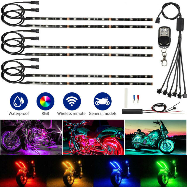 6X Motorcycle led lights Wireless Remote 18 color Neon Glow Light Strips Kit US