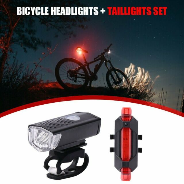 2 Sets USB Rechargeable LED Bicycle Headlight Bike Front Rear Lamp Cycling USA