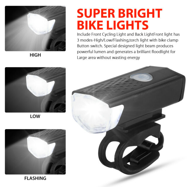 2 Sets USB Rechargeable LED Bicycle Headlight Bike Front Rear Lamp Cycling USA