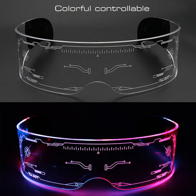 Clear Lenses 7 Color LED Flashing Light Up Visor Glasses Goggles Rave Party