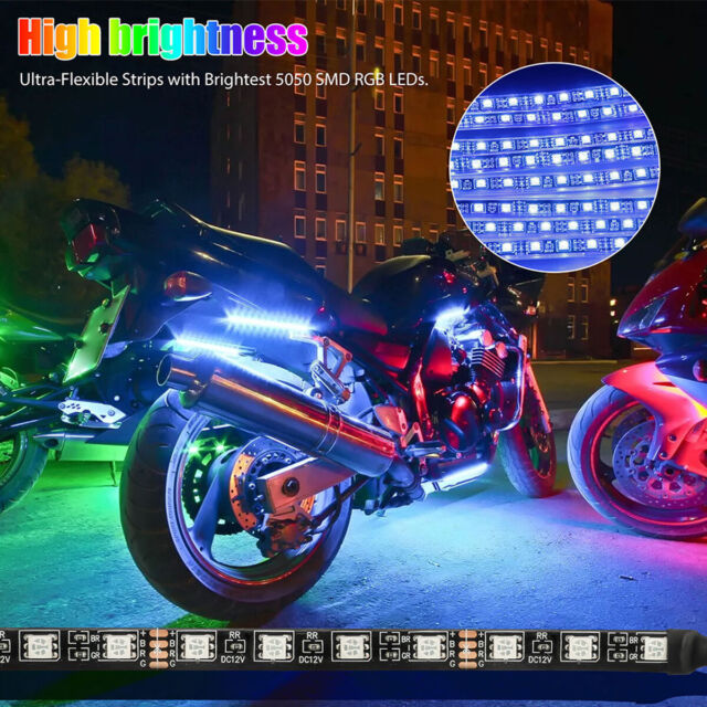 6X Motorcycle led lights Wireless Remote 18 color Neon Glow Light Strips Kit US