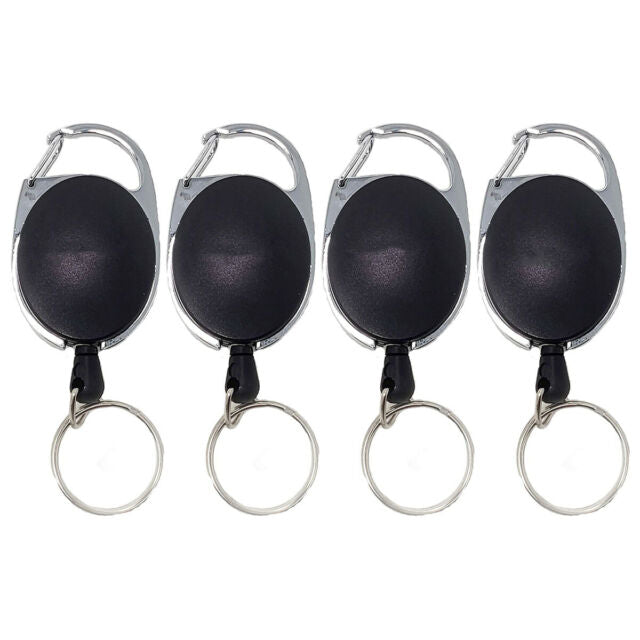 4pk Retractable Key Chain and Badge Holder Reel Clip Carabiner Lanyard 25 Inches