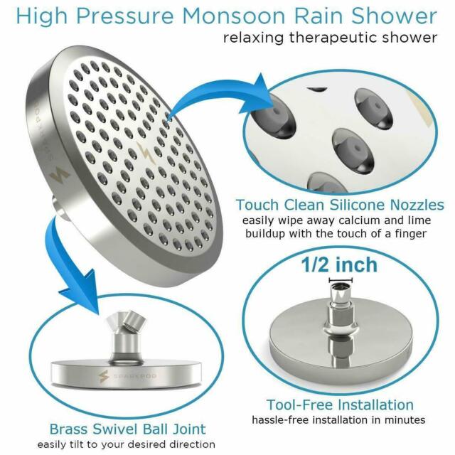 SparkPod High Pressure Rainfall Shower Head - Luxury Modern Chrome 6" NEW