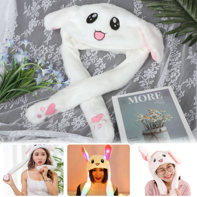 Glowing Bunny Ear Cap Cute Plush Rabbit Hat Moving Ears With Colorful LED Light