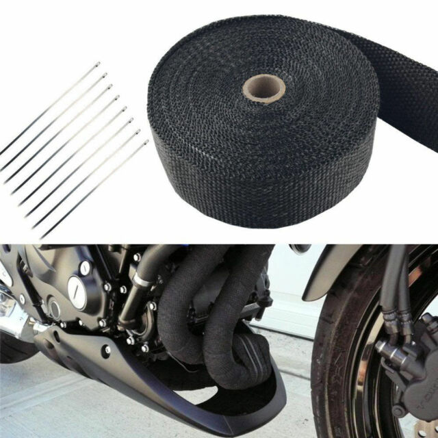 2 Roll x 2" 50Ft Black Fiberglass Exhaust Header Pipe Heat Wrap Tape+20 Ties Kit