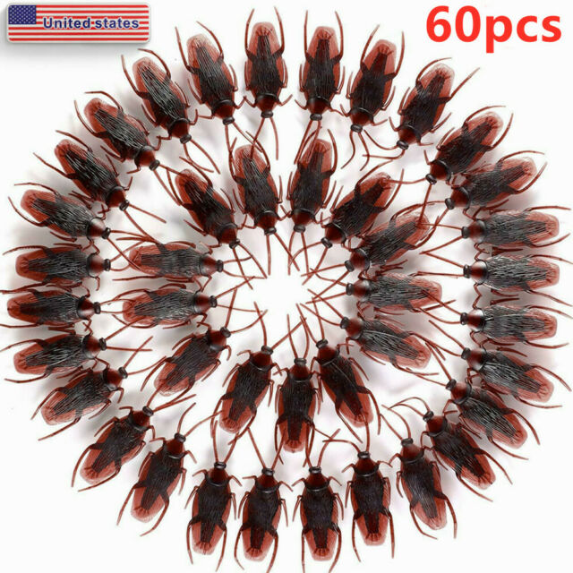 60PCS Prank Cockroaches Realistic Cock Roach Fake Creepy Bug Gag Toy Joke USA