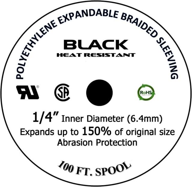 100 FT. 1/4" Black Expandable Wire Cable Sleeving Sheathing Braided Loom Tubing