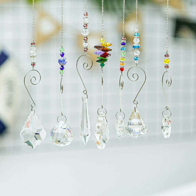 7x Hanging Crystal Prism Pendant Rainbow Suncatcher Home Window Chandelier Decor