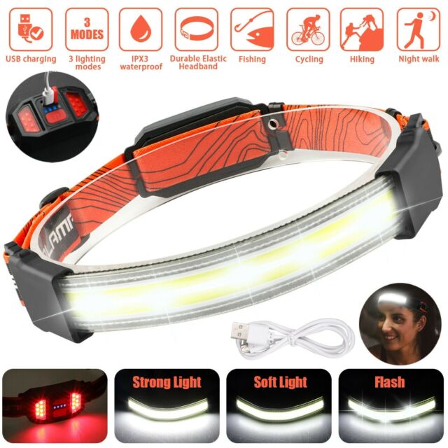 COB LED Headlamp Headlight Torch Flashlight Red Tail Light Head Band Lamp 3 Mode