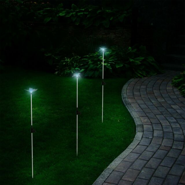 3 Solar Lights Butterfly Hummingbird Dragonfly 30 Inches High Garden Yard Decor