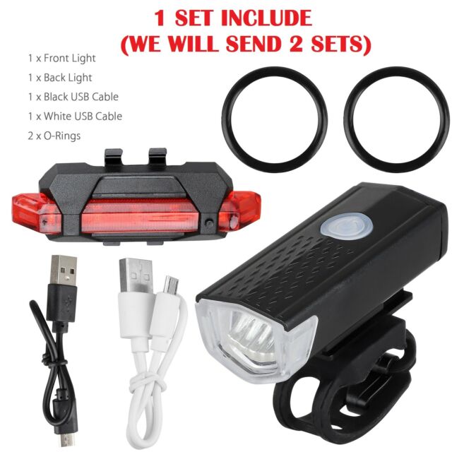 2 Sets USB Rechargeable LED Bicycle Headlight Bike Front Rear Lamp Cycling USA