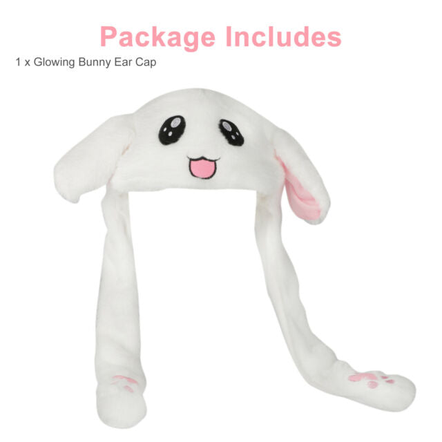 Glowing Bunny Ear Cap Cute Plush Rabbit Hat Moving Ears With Colorful LED Light