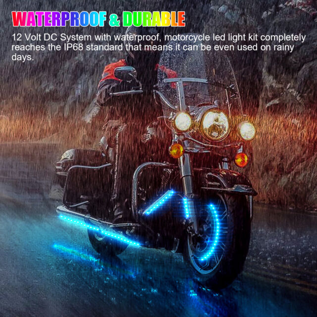 12Pcs Motorcycle RGB LED Waterproof Under Glow Lights Strip Neon Kit APP Control