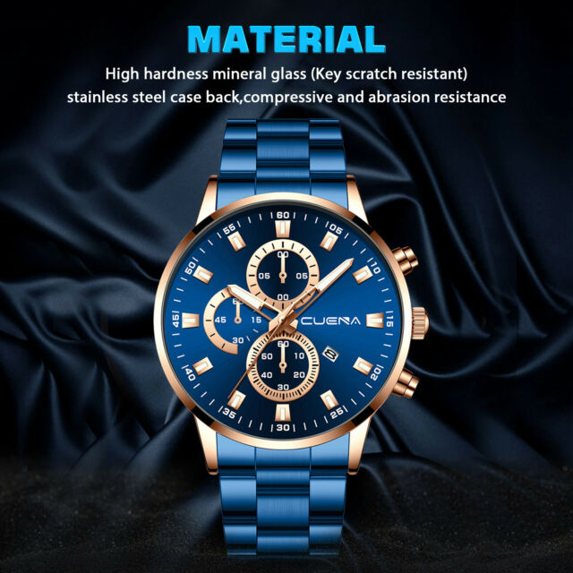 CUENA Waterproof Men Watch Relojes De Hombre Stainless Steel Quartz Classic Gift