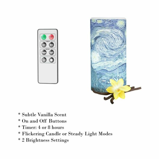 Scented Starry Night LED Candle Remote Timer Flickering Flameless Van Gogh Art