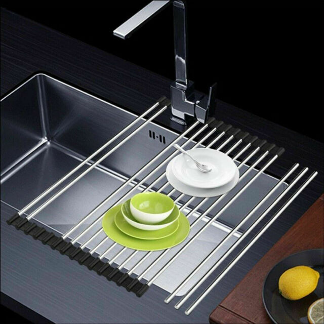 Extra Large Over the Sink Roll-Up Dish Drying Rack Pan Bottle Food Drainer Mat