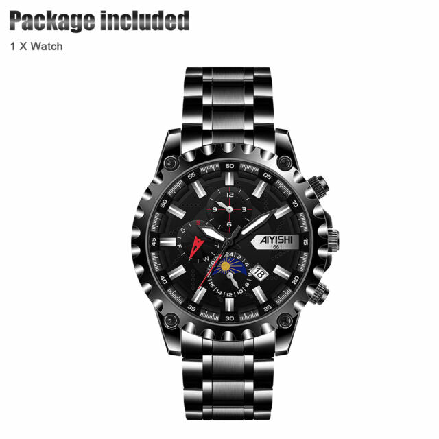 Waterproof Men Stainless Steel Quartz Watch Classic Business Luminous Wristwatch