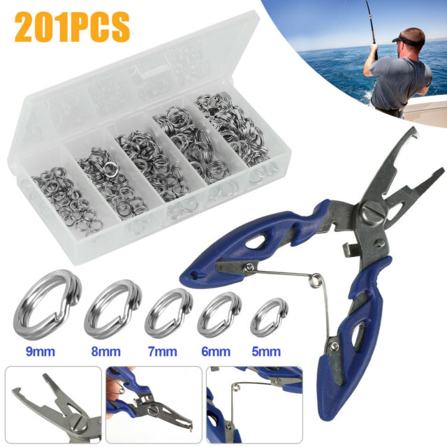 200x Stainless Steel Fishing Split Ring Snap Lure Tackle Connector 5-9mm w/Plier