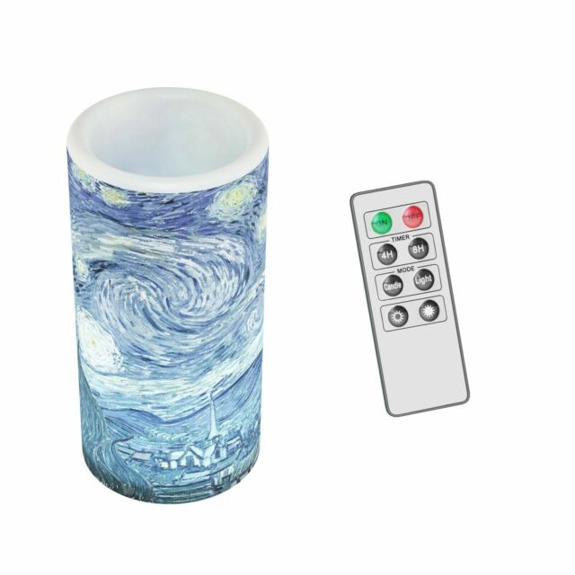 Scented Starry Night LED Candle Remote Timer Flickering Flameless Van Gogh Art