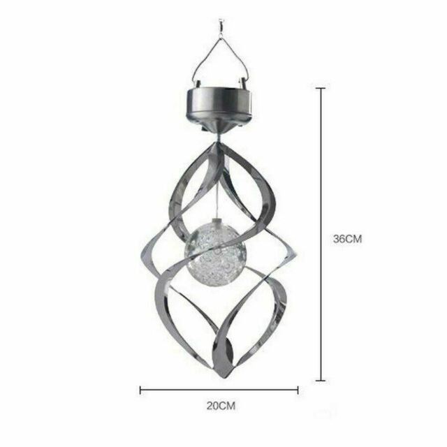 Solar Powered Spiral Wind Spinner Color Changing LED Light Wind Chimes Lamp Yard