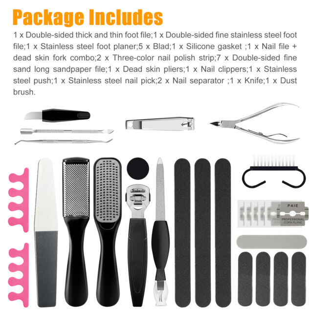 23PCS Set Pedicure Kit Rasp Foot File Callus Remover Nail Professional Care Tool