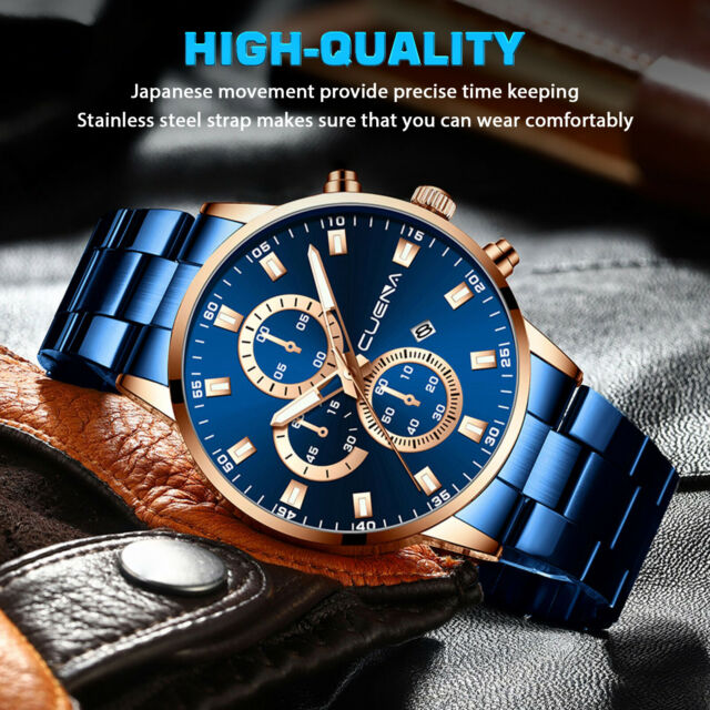 CUENA Waterproof Men Watch Relojes De Hombre Stainless Steel Quartz Classic Gift