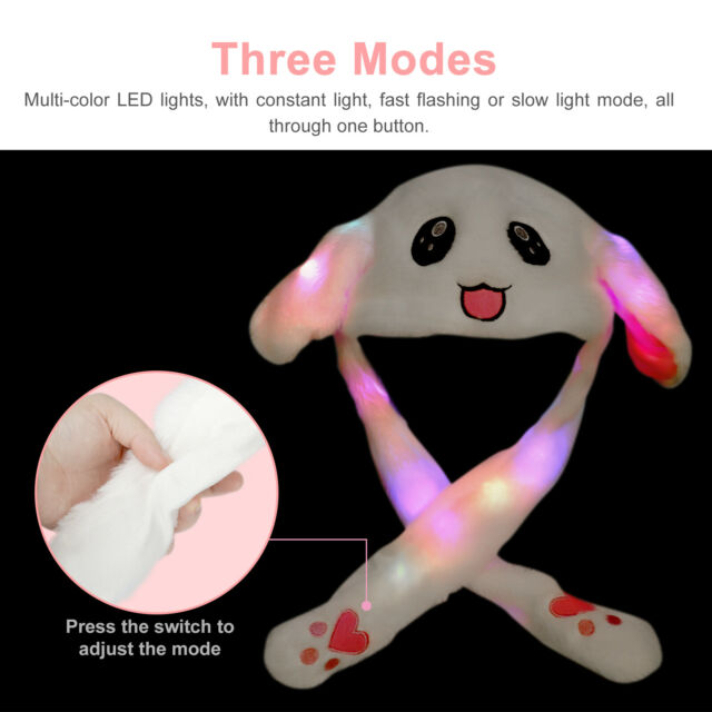 Glowing Bunny Ear Cap Cute Plush Rabbit Hat Moving Ears With Colorful LED Light