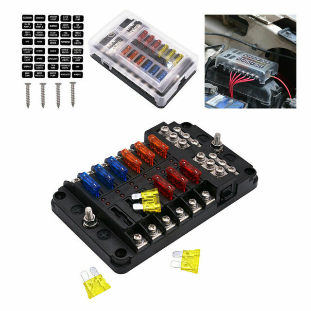 12-Way Blade Fuse Box Block Holder LED Indicator 12V 32V Auto Marine Waterproof