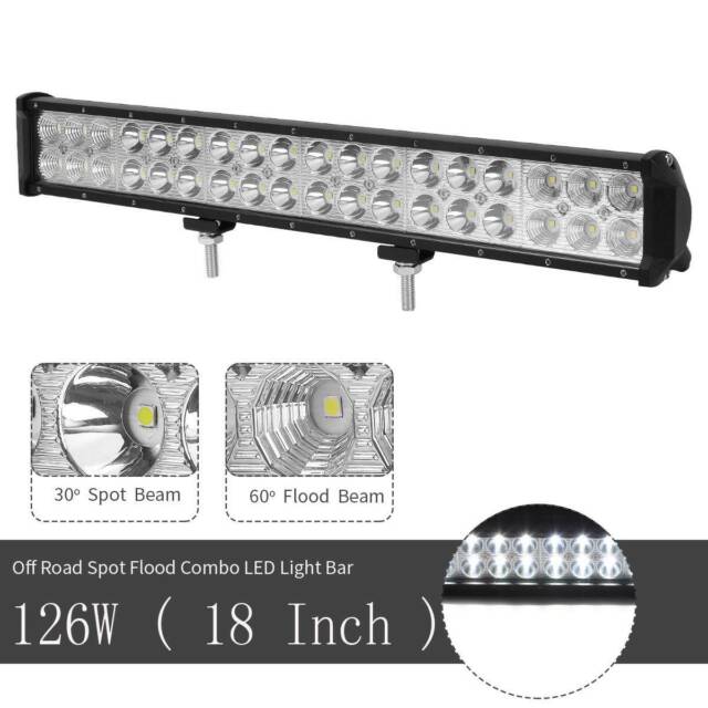 18Inch 126W Led Light Bar Flood Spot Combo Offroad Work Light 4WD Truck Atv Ute