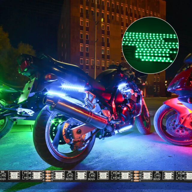 12Pcs Motorcycle RGB LED Waterproof Under Glow Lights Strip Neon Kit APP Control