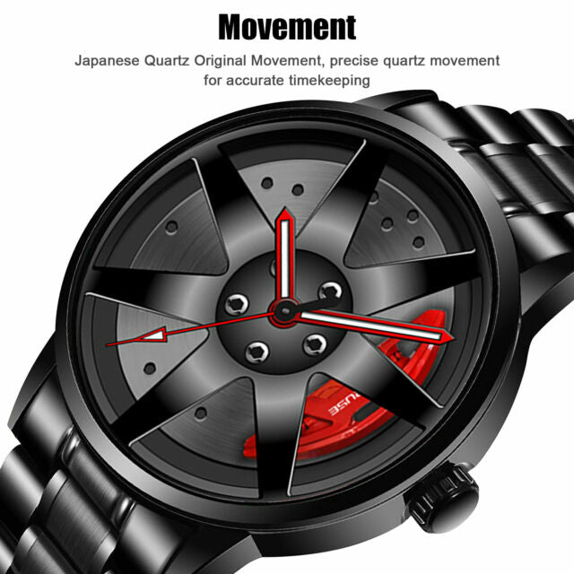 Luminous Men Car Wheel Fashion Watch Analog Quartz Stainless Steel Wrist Watches