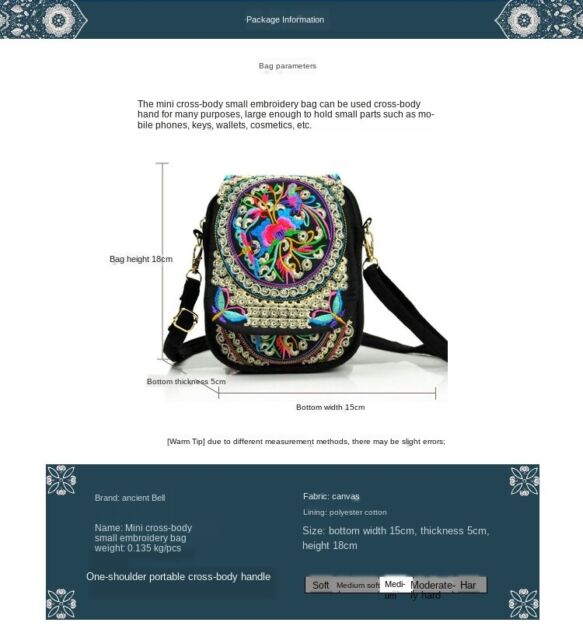 Retro Floral Embroidered Crossbody Bag Women Shoulder Bag Travel Pouch Zip Bag