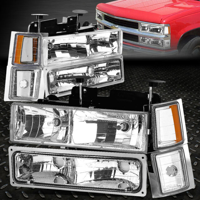 For 94-00 Chevy c10 c/k pickup chrome housing amber corner headlight bumper lamp