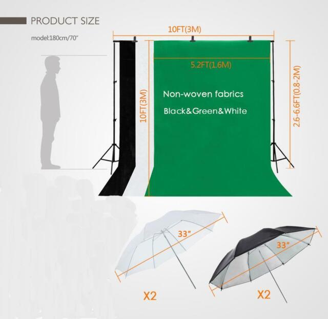 NEW Photo Studio Lighting Photography 2 Backdrop Stand Light Kit Umbrella Set US