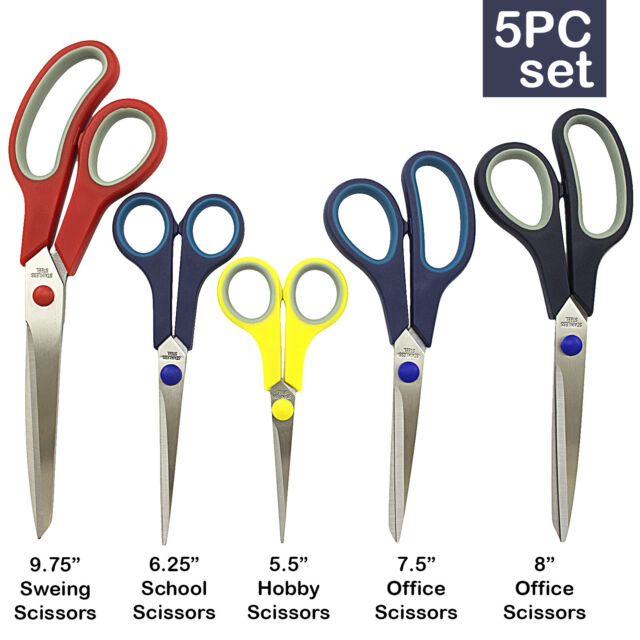 5 PIECE STAINLESS STEEL COMFORT GRIP SCISSORS SET Sewing Dress Hobby