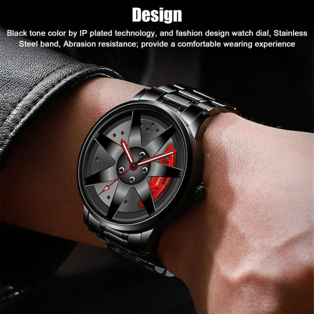 Luminous Men Car Wheel Fashion Watch Analog Quartz Stainless Steel Wrist Watches