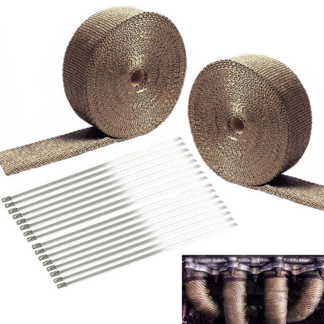 2 Rolls x Titanium Pipe Header Manifold Exhaust Heat Wrap Tape 20 Ties 2" X 50ft