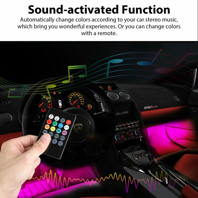 4PCS 72 LED Car Interior USB Atmosphere Lights Strip Wireless IR Remote Control