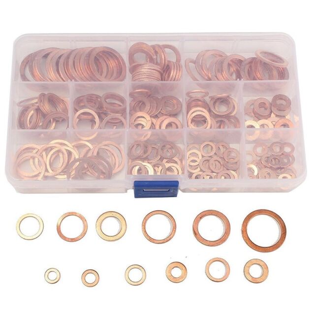 280Pcs Kit 12 Sizes Assorted Solid Copper Crush Washers Seal Flat Ring + Case